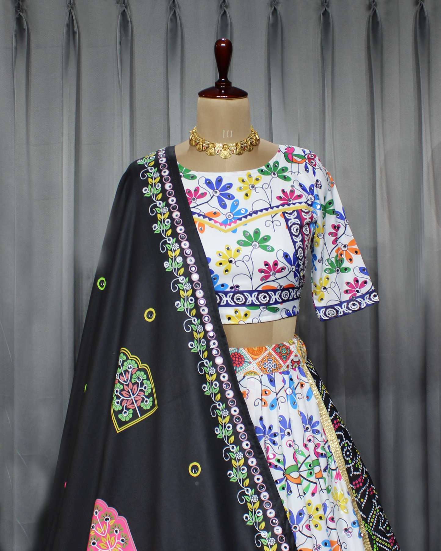 Navratri Maslin Cotton Mirror Work Lehenga Choli – Ready-to-Wear Festive Style