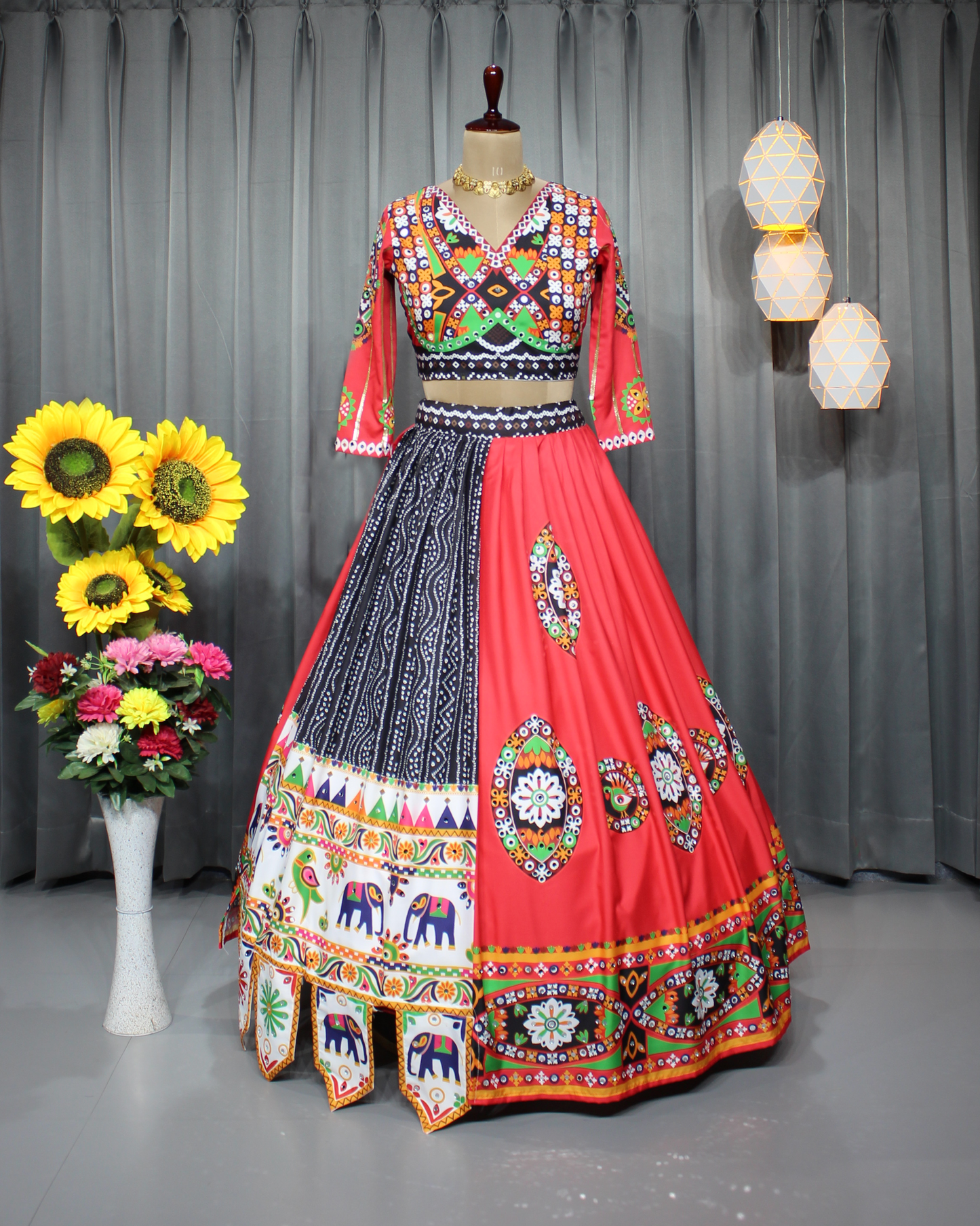 Stitched Butter Silk Navratri Lehenga Choli – Digital Print Elegance