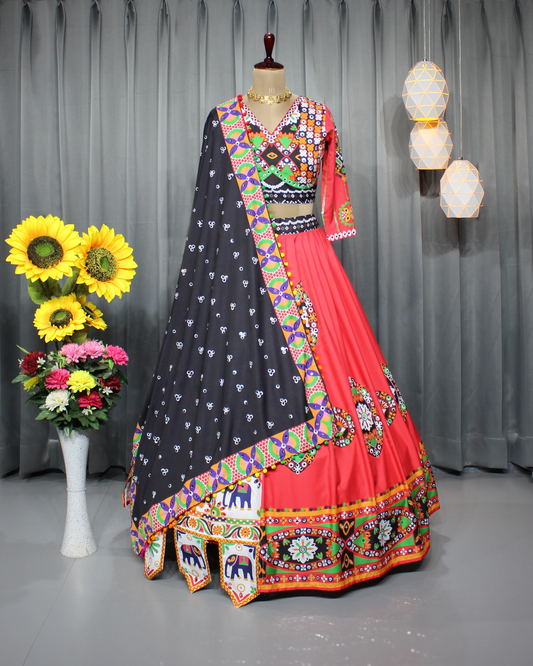 Stitched Butter Silk Navratri Lehenga Choli – Digital Print Elegance