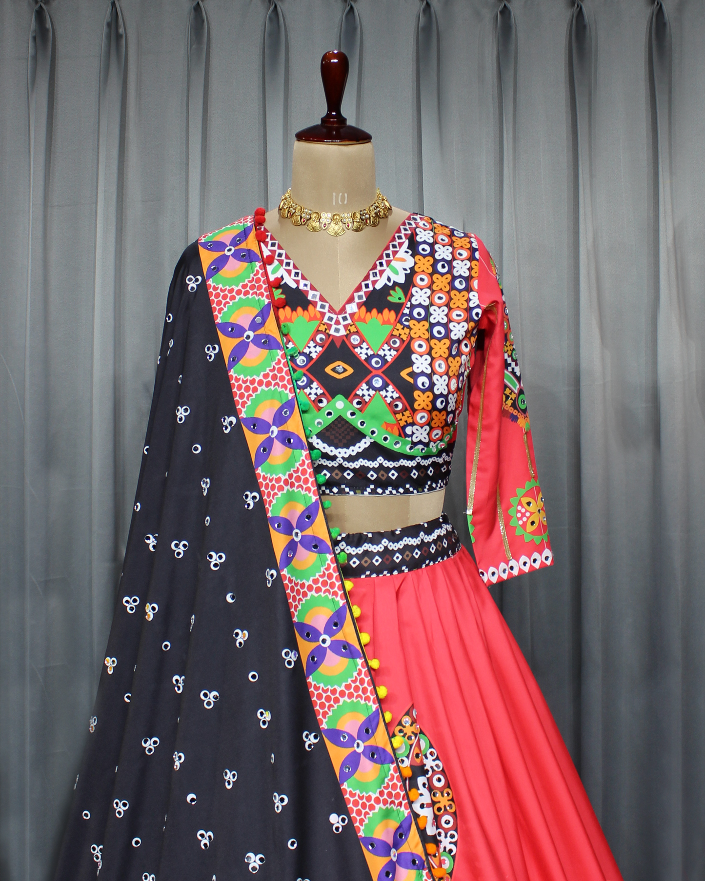 Stitched Butter Silk Navratri Lehenga Choli – Digital Print Elegance