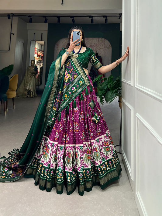 Tussar Silk Lehenga Choli – Patola Printed Design, CanCan Flair & Fancy Dupatta