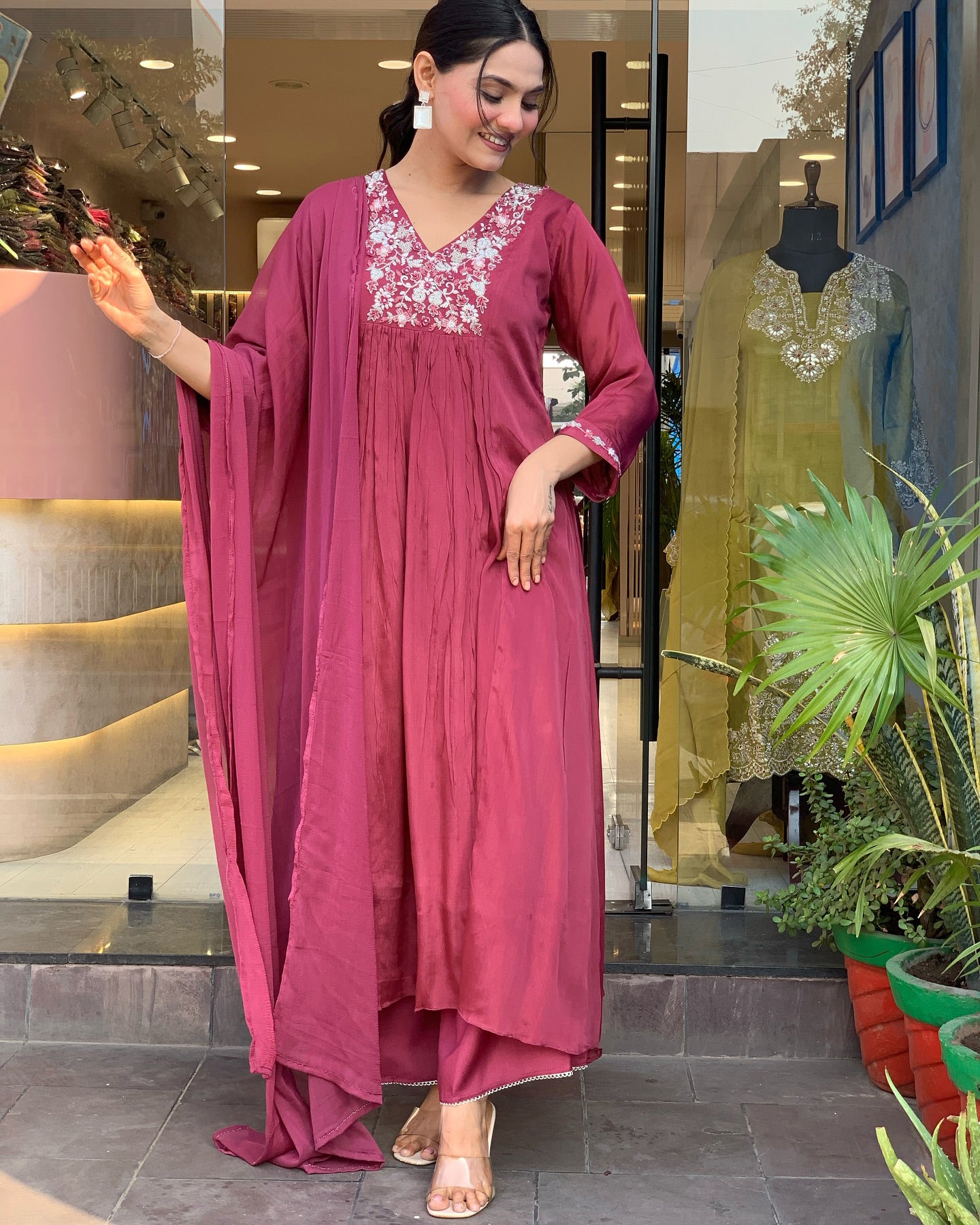 Trendy Viscose Ethnic Suit with Embroidery & Soft Nazmin Dupatta