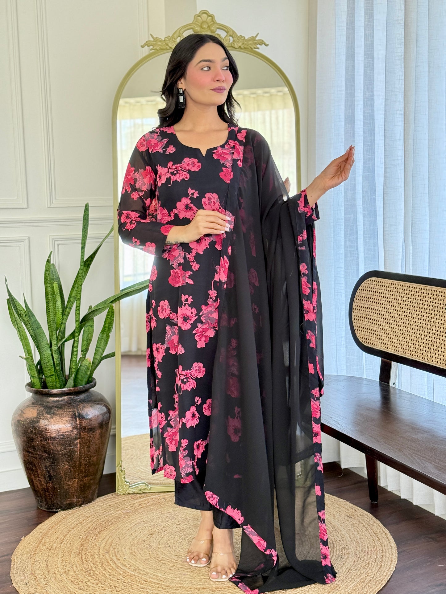 Chanderi Silk Printed Kurti Set with Pant and Dupatta – Casual Wear | Ready to Wear