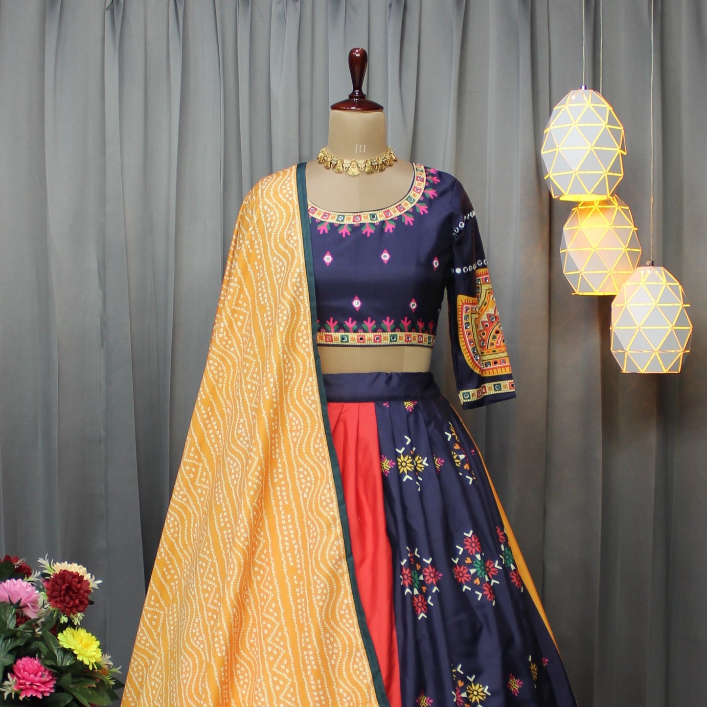 Women’s Butter Silk Lehenga Choli – Ready to Wear with Mirror Work & Printed Dupatta