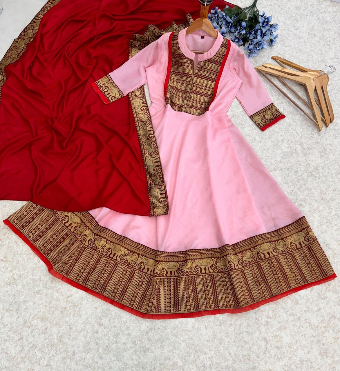 New Launch – Premium Vichitra Silk Gown with Jacquard Zari Weaving & Matching Dupatta