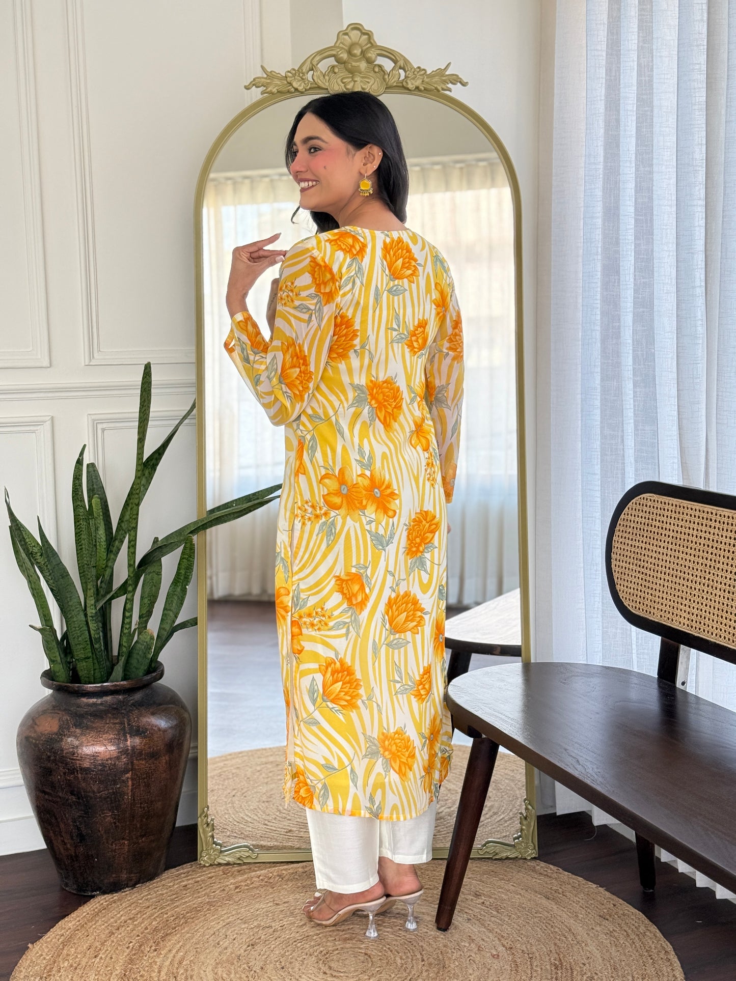 All-Over Print Chanderi Kurti Set – 3-Piece Suit for Casual Fashion