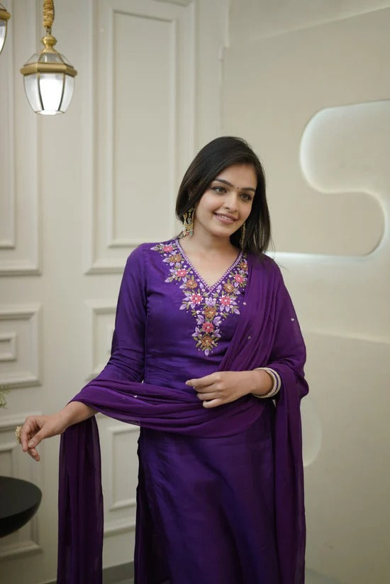 New Embroidered Vichitra Suit Set with Elegant Chanderi Dupatta – 3-Piece Premium Ethnic Ensemble