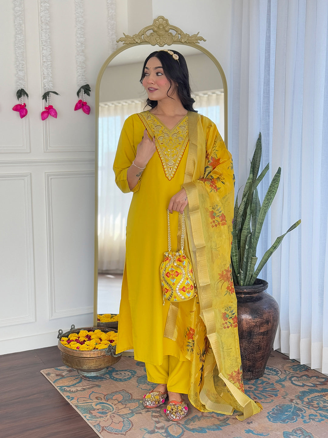 Women's Rayon Embroidered Kurta with Pant & Printed Taby Jacquard Dupatta | Readymade 3-Piece Ethnic Suit Set | Elegant & Comfortable Outfit for Daily, Festive & Semi-Formal Wear