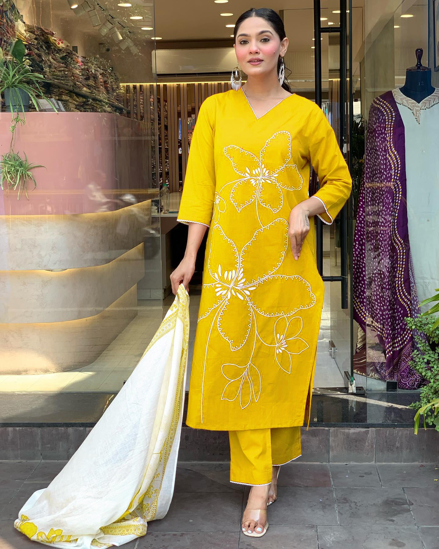 Latest Embroidered Viscose Chanderi Suit Set with Matching Chanderi Dupatta
