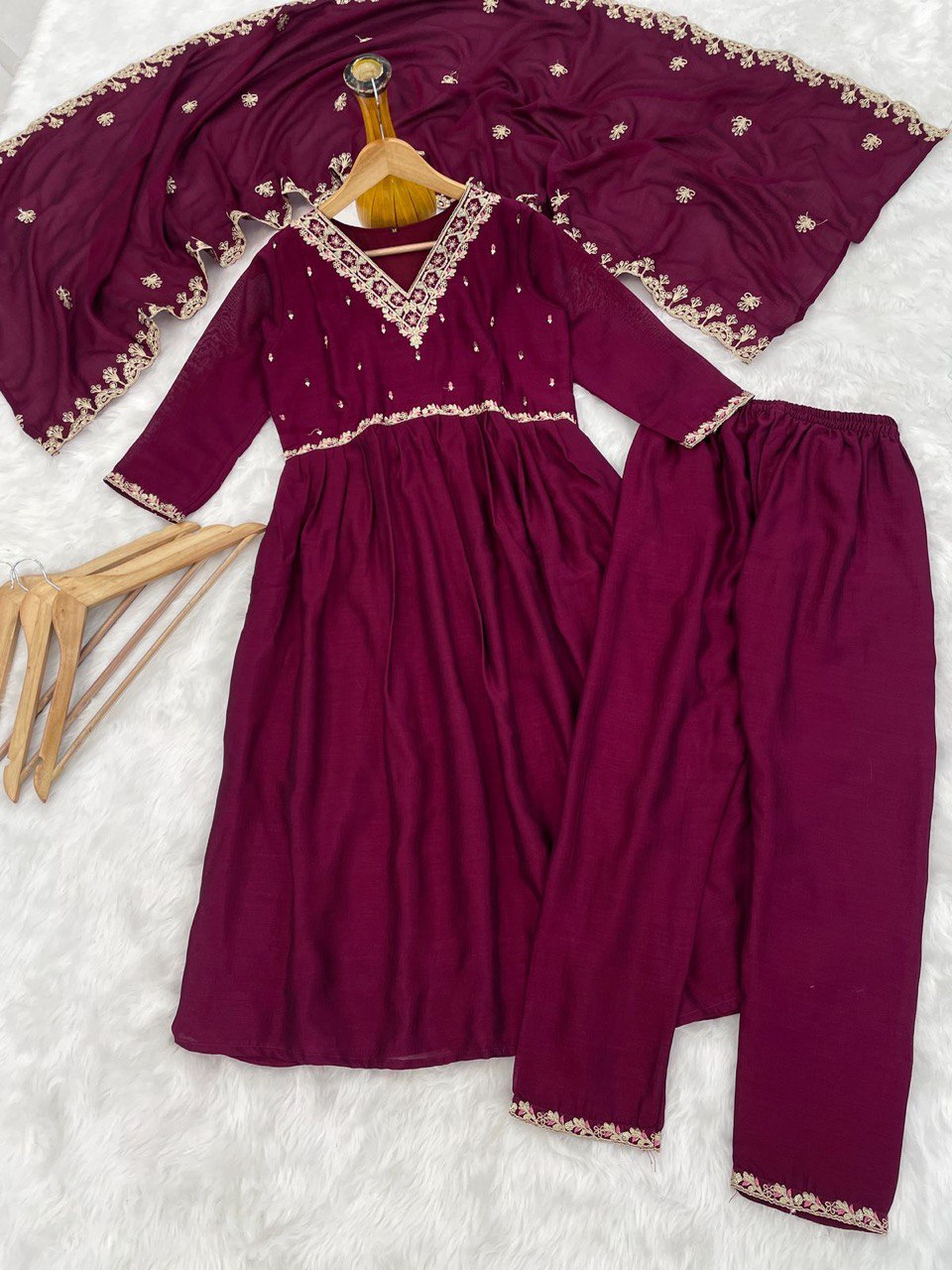 Elegant Vichitra Silk Embroidered Suit Set with Matching Dupatta – Ready to Wear