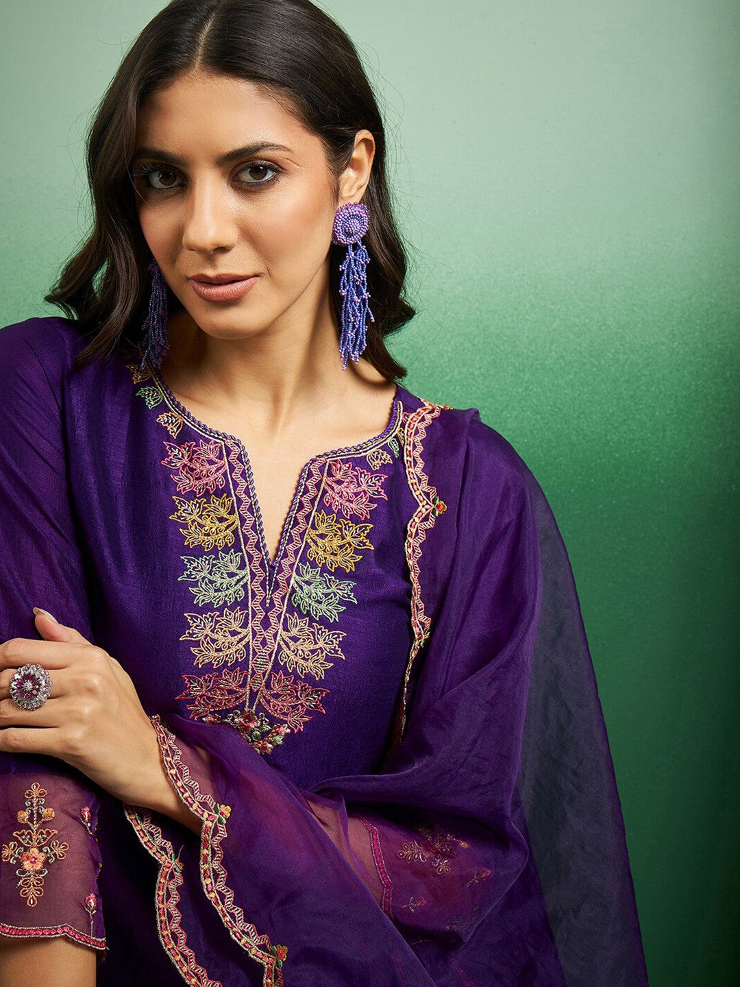 Women's Chanderi Cotton Kurti Set with Heavy Embroidered Organza Dupatta – Traditional Look