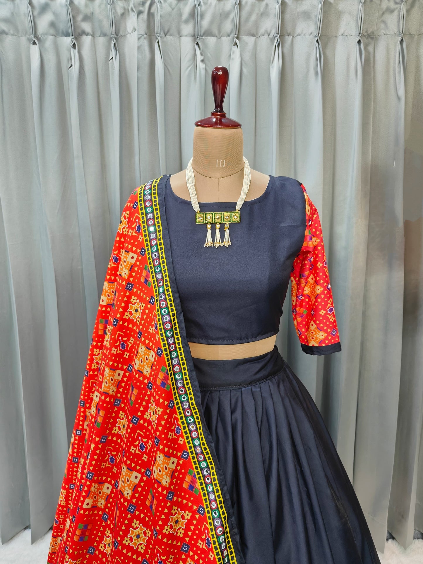 Navratri Maslin Cotton Mirror Work Lehenga Choli – Ready-to-Wear Festive Style