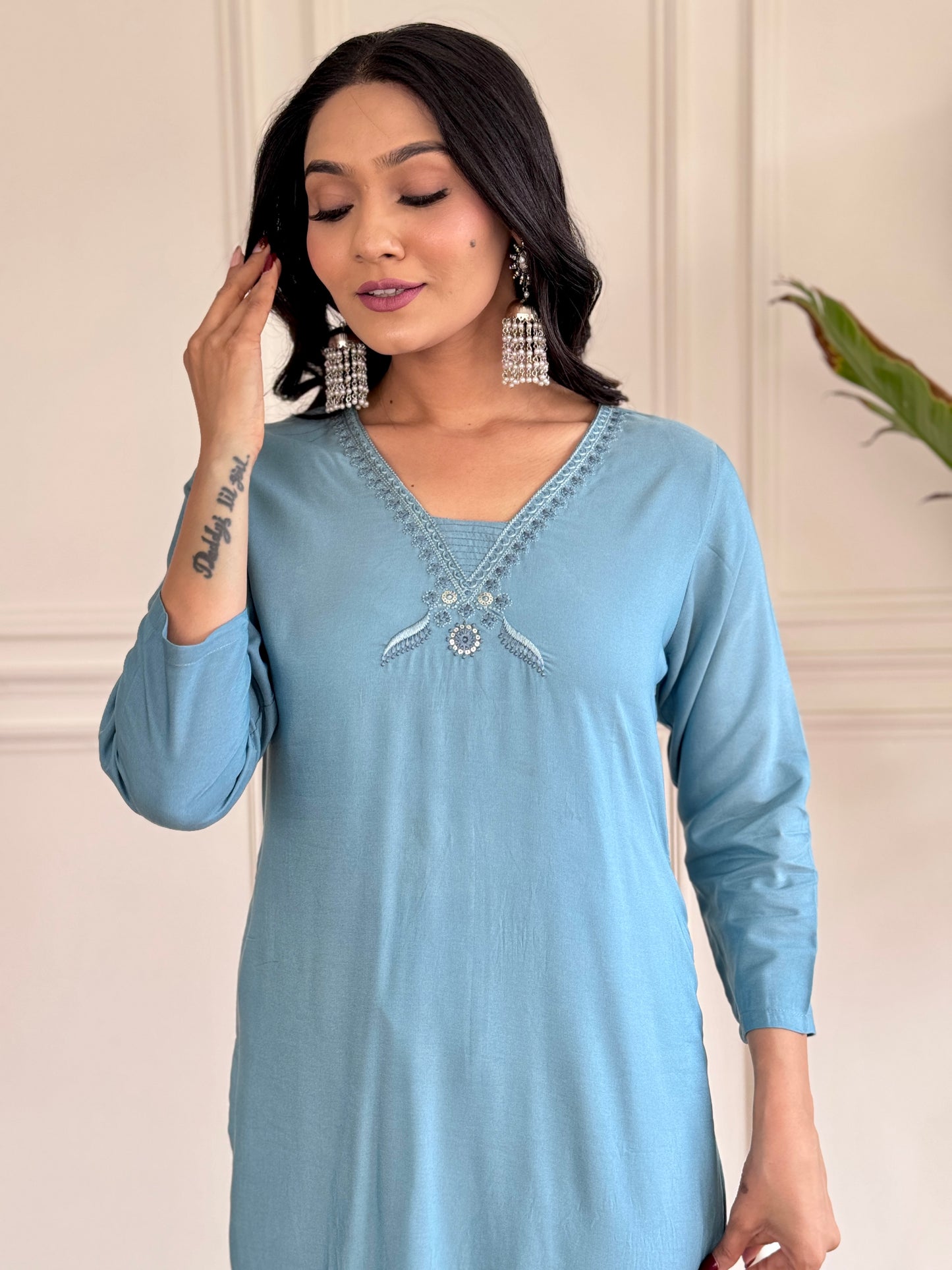 Designer Viscose Chanderi Embroidered Suit with Silk Dupatta