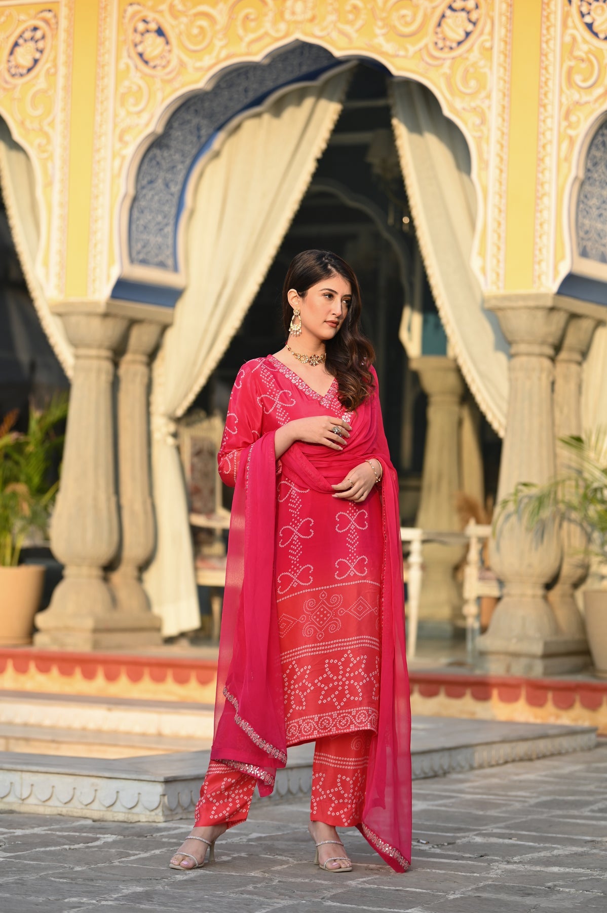 Graceful Chinon Silk Kurti Set with Embroidery & Nazmin Dupatta – 3-Piece Ethnic Ensemble for Women