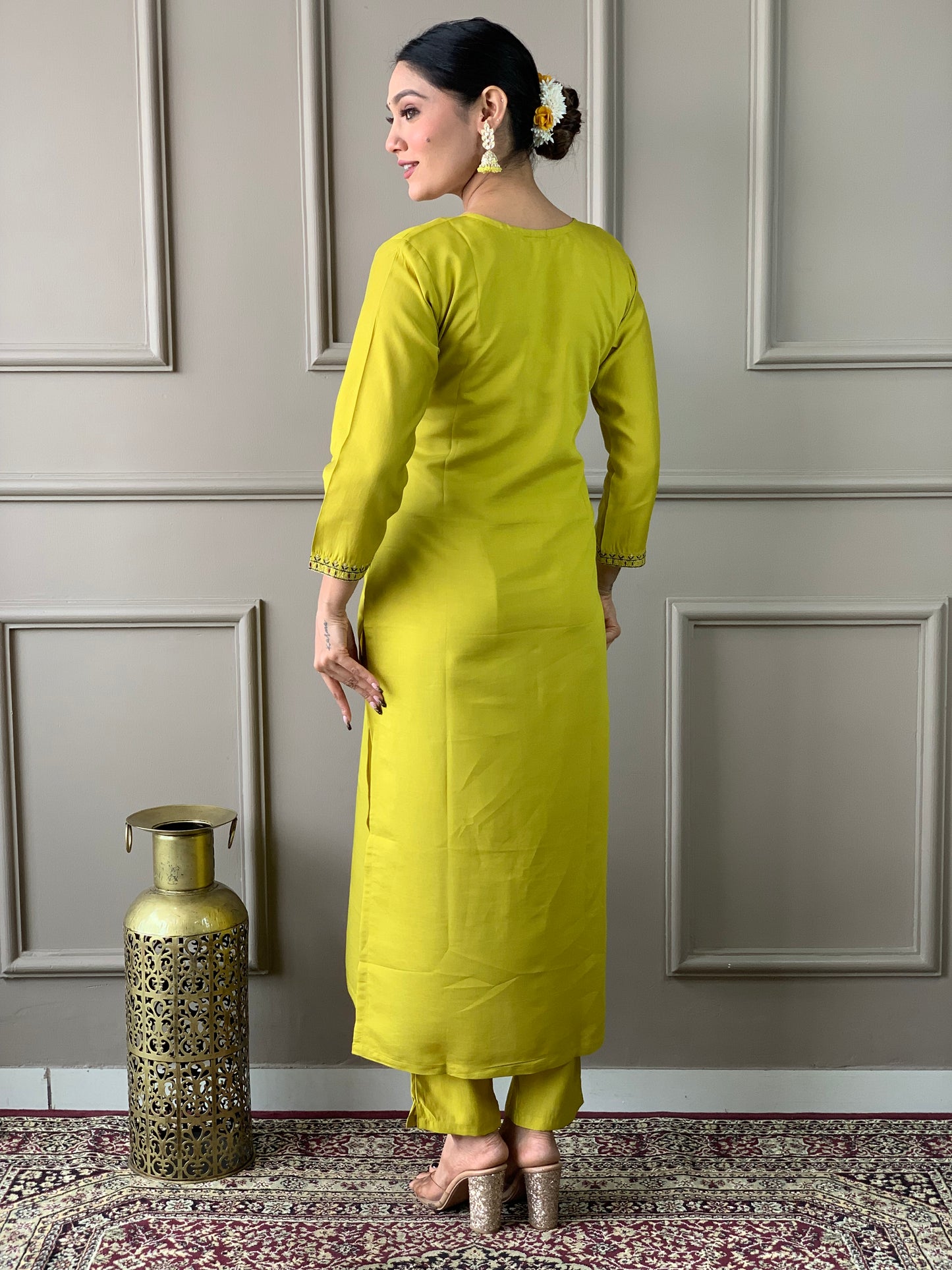 Stylish Viscose Chanderi Suit Set for Women – Round Neck & Embroidered Dupatta