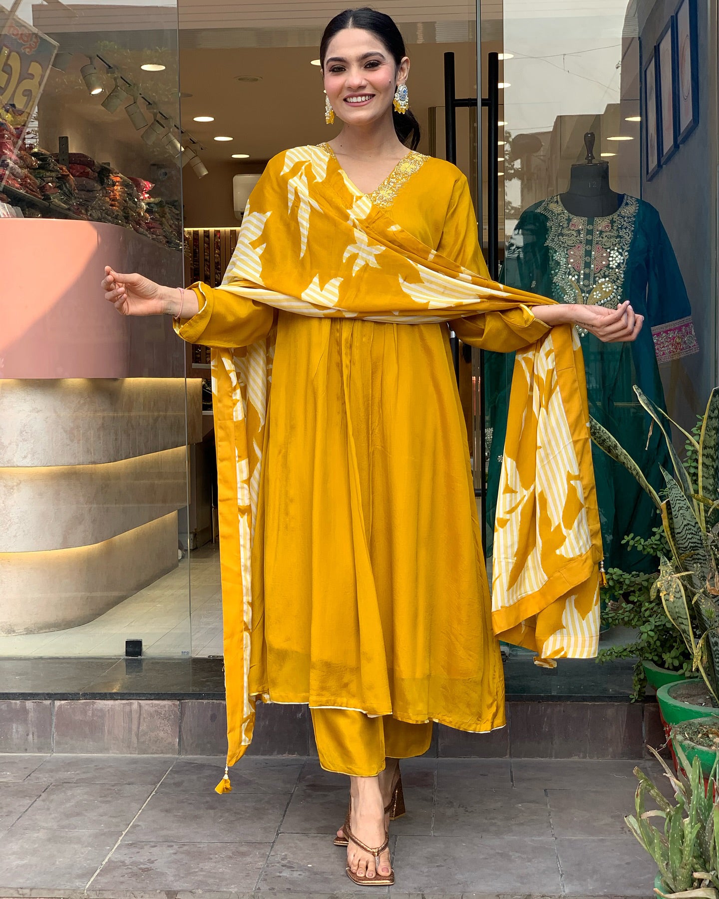 Elegant Chinnon Silk Embroidered Suit Set with Printed Dupatta – Festive Ready