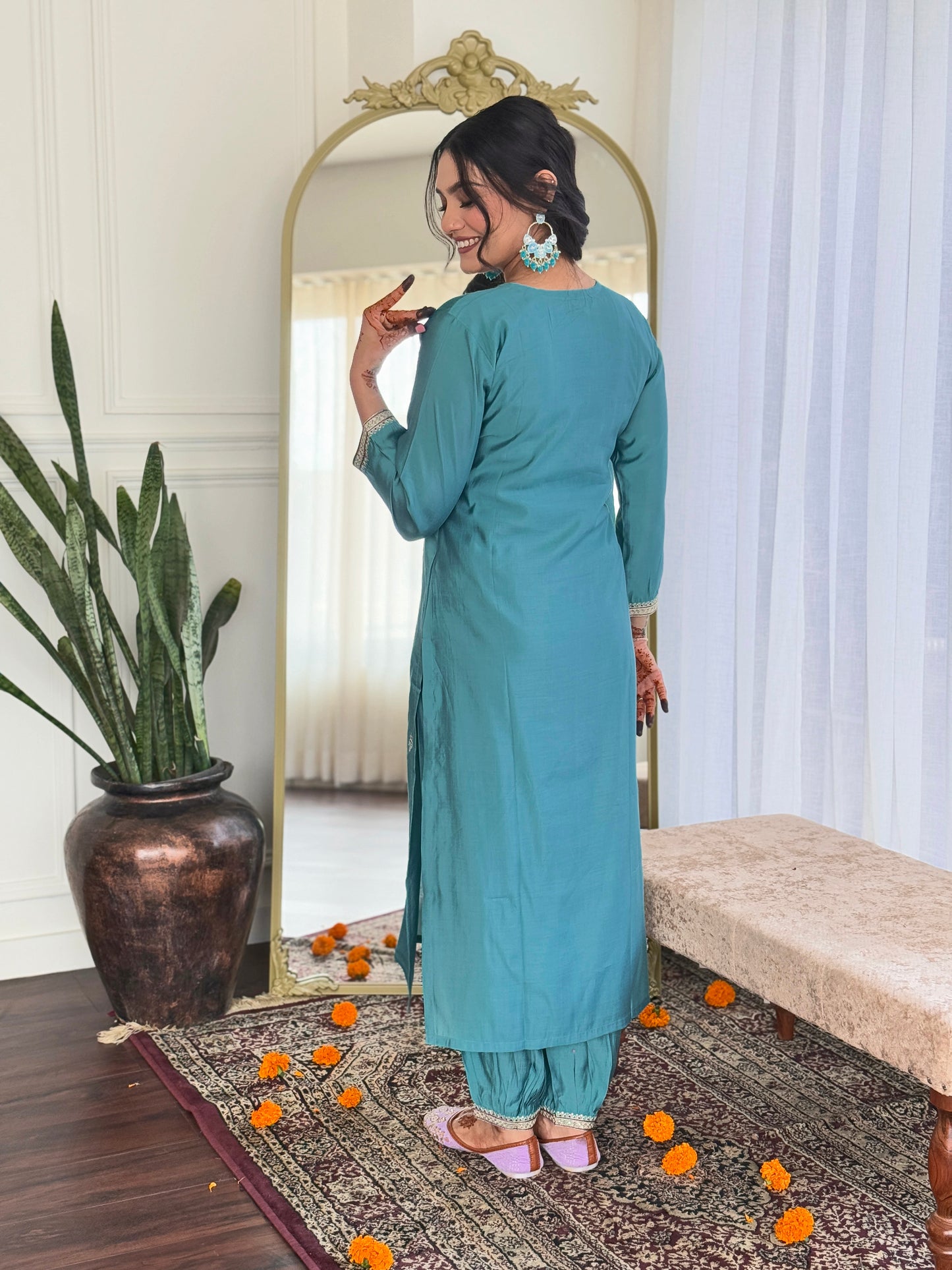 Chanderi Embroidery Suit with Linen Dupatta – Everyday Festive