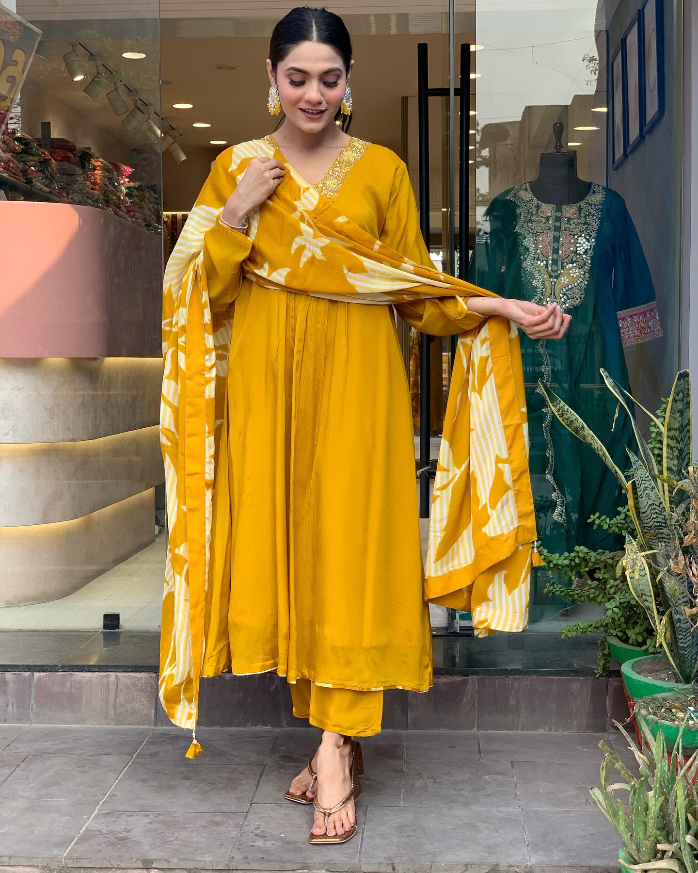 Elegant Chinnon Silk Embroidered Suit Set with Printed Dupatta – Festive Ready