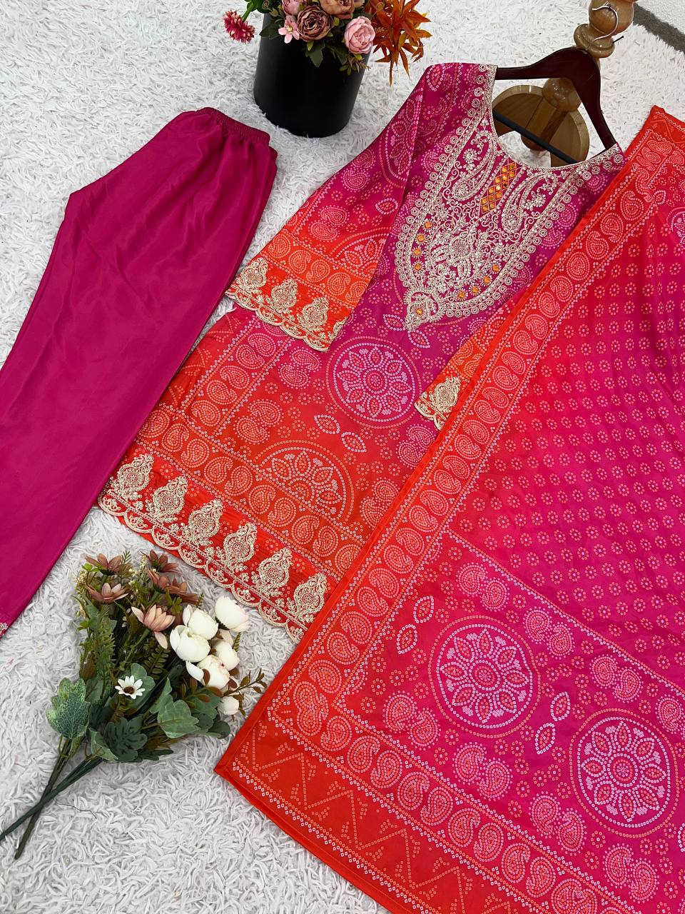 Designer Pure Natural Crepe Suit Set with Heavy Embroidery & Digital Print Dupatta | Fully Stitched Ready-to-Wear Ethnic Wear