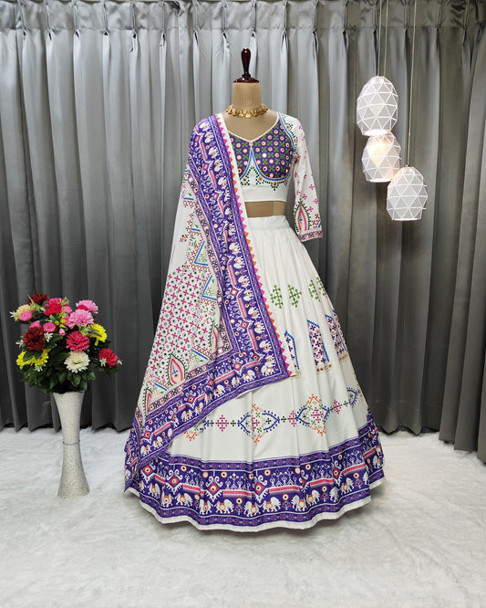 Ready-Made Butter Silk Lehenga Set – Digital Print & Mirror Detailing