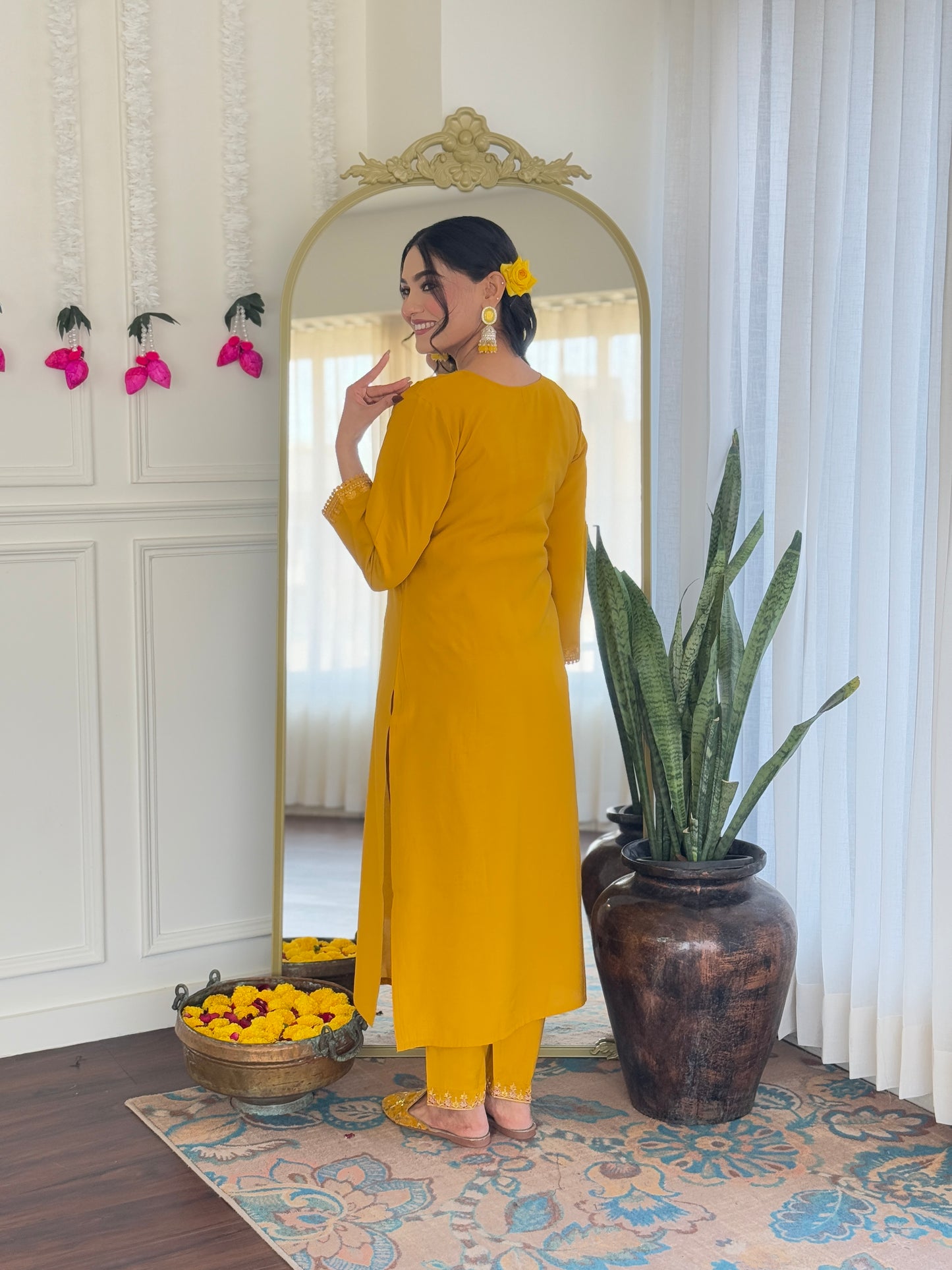 Women's Chanderi Silk Embroidered Kurta with Pant & Pure Linen Dupatta | Premium Readymade 3-Piece Ethnic Suit Set | Elegant Wear for Festive, Semi-Formal & Traditional Occasions