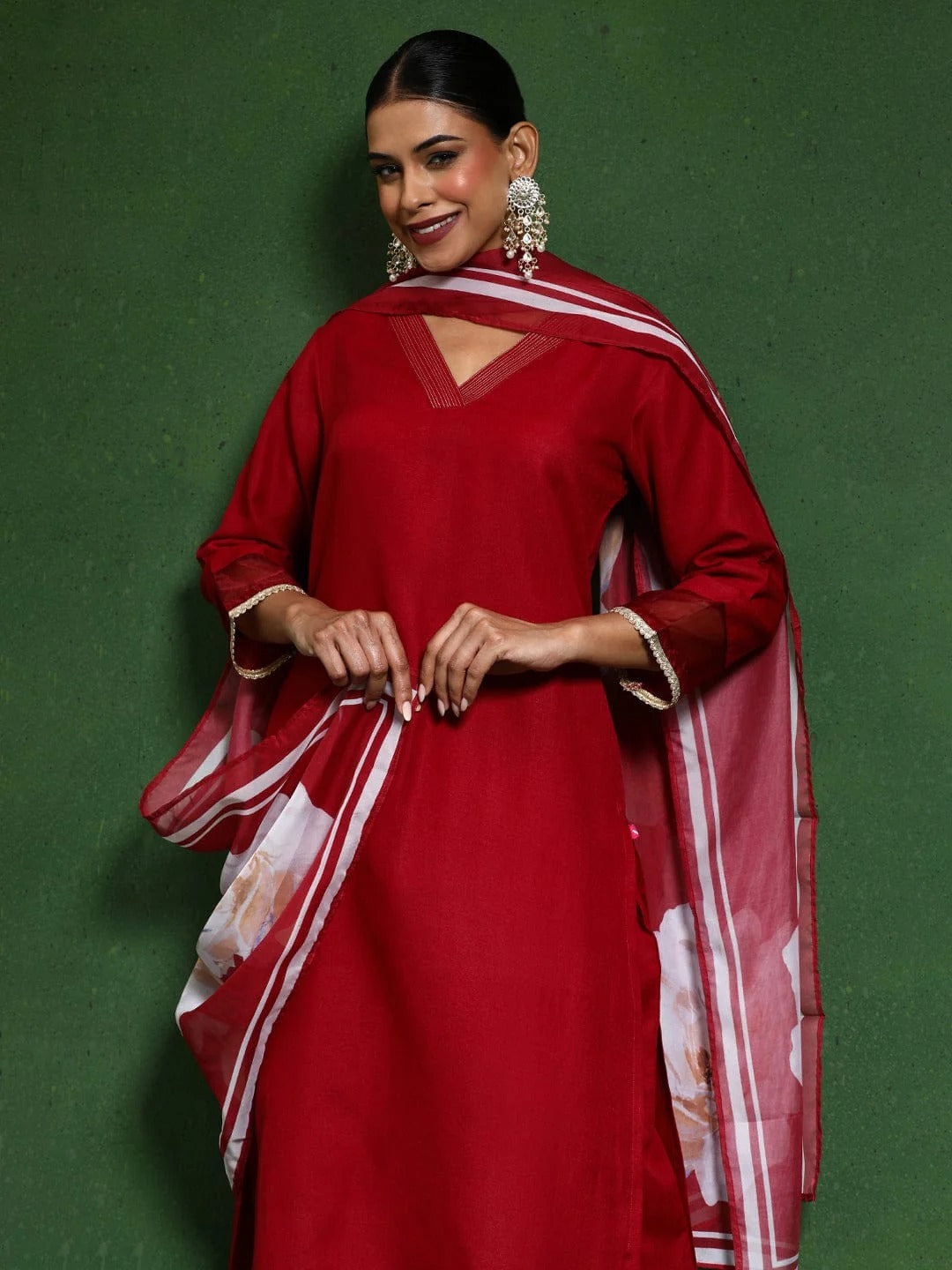 Women's PV Chanderi Embroidered Kurta with Pant & Premium Organza (Taby) Dupatta | Readymade 3-Piece Ethnic Suit Set | Elegant Wear for Festive, Semi-Formal & Special Occasions