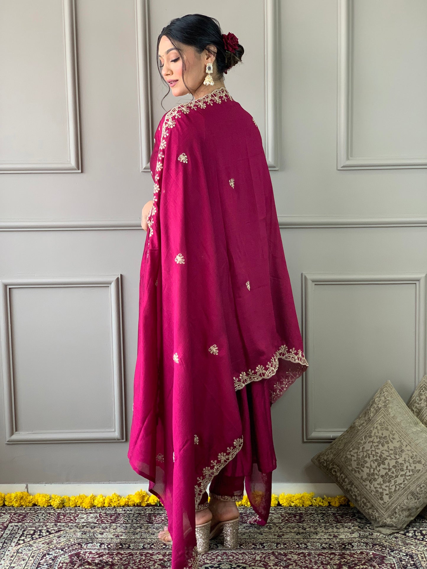 Elegant CP Vichitra Embroidered Suit Set with Matching Dupatta