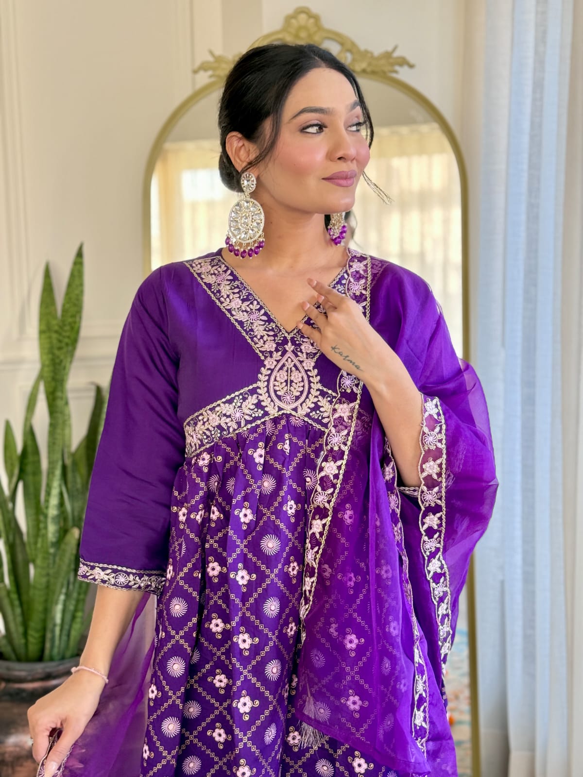 Classic Embroidered Suit in Chanderi with Soft Organza Dupatta