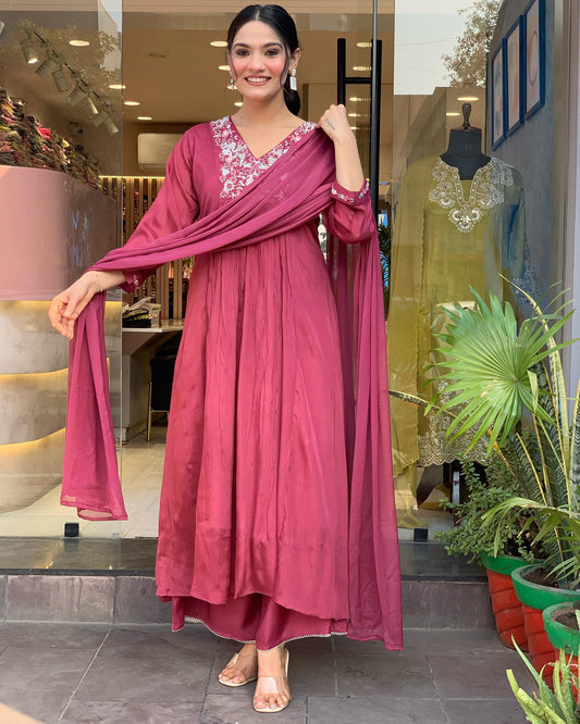 Trendy Viscose Ethnic Suit with Embroidery & Soft Nazmin Dupatta