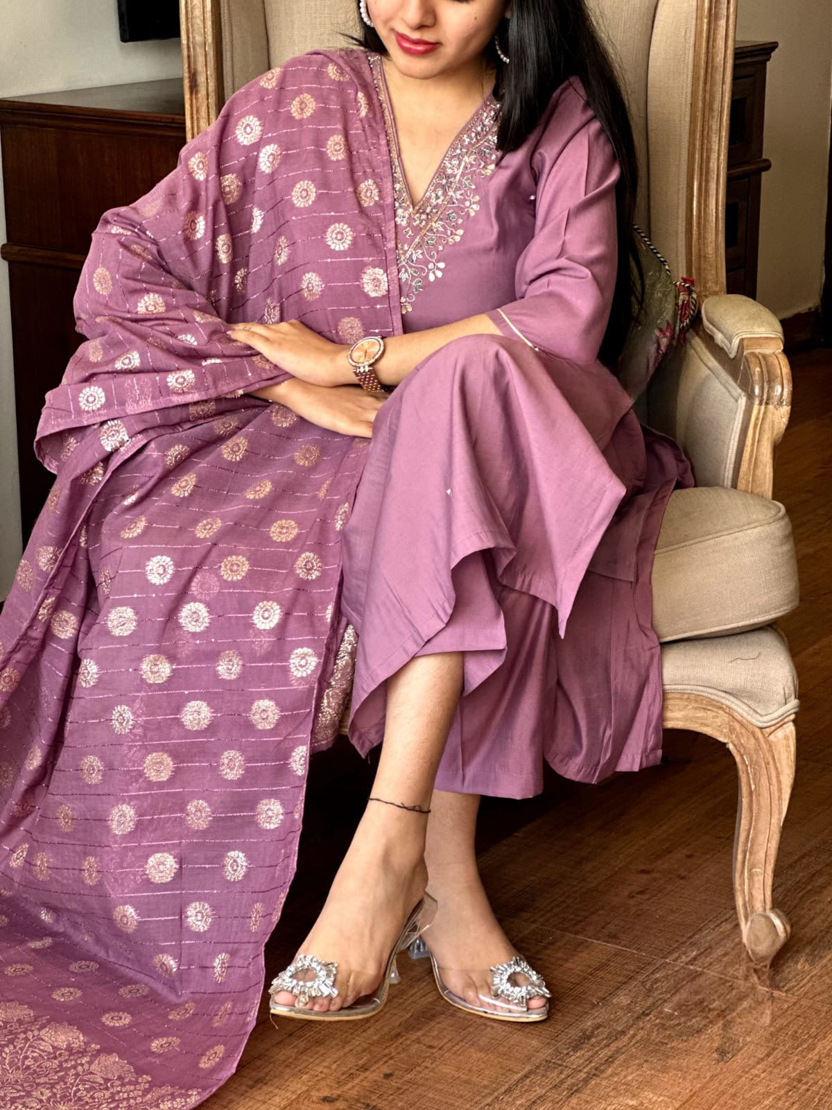 Elegant Viscose Chanderi Embroidered Suit Set with Jacquard Dupatta – 3-Piece Ethnic Ensemble