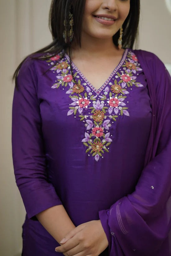 New Embroidered Vichitra Suit Set with Elegant Chanderi Dupatta – 3-Piece Premium Ethnic Ensemble