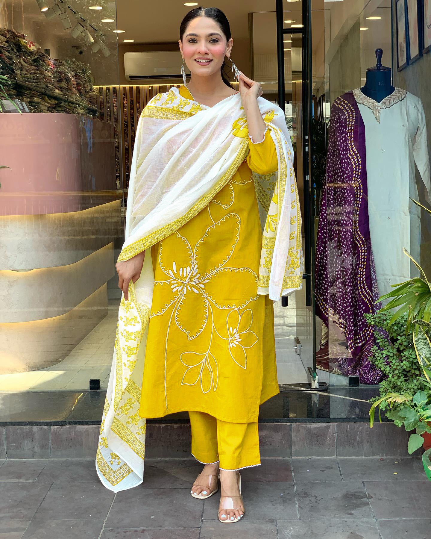 Latest Embroidered Viscose Chanderi Suit Set with Matching Chanderi Dupatta