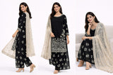 Latest Black Embroidered Fox Georgette Suits Palazzo Set with Chanderi Silk Dupatta | Fully Stitched | Festive & Party Wear
