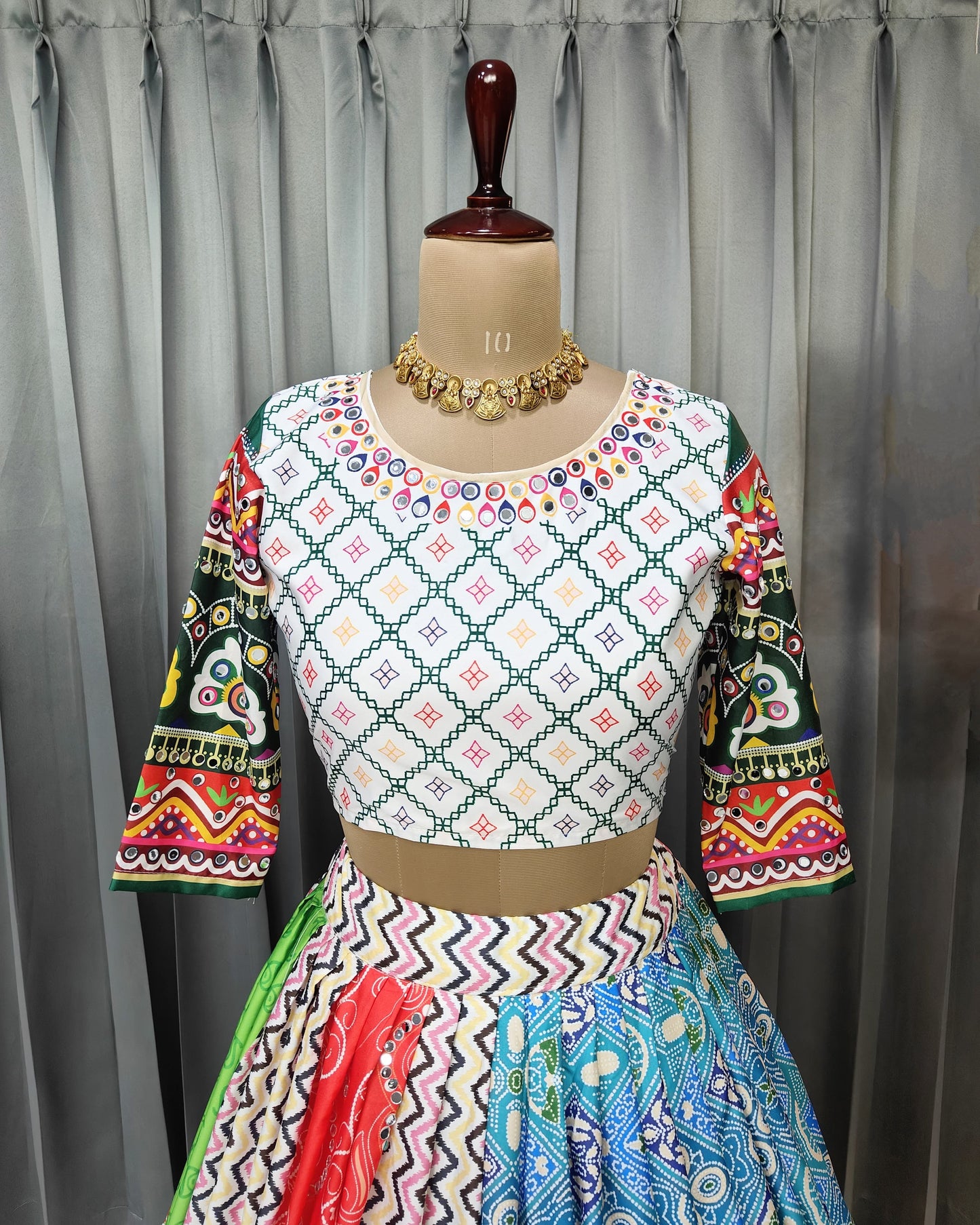 Twirl-Ready Butter Silk Lehenga for Navratri – Real Mirror & Print Work