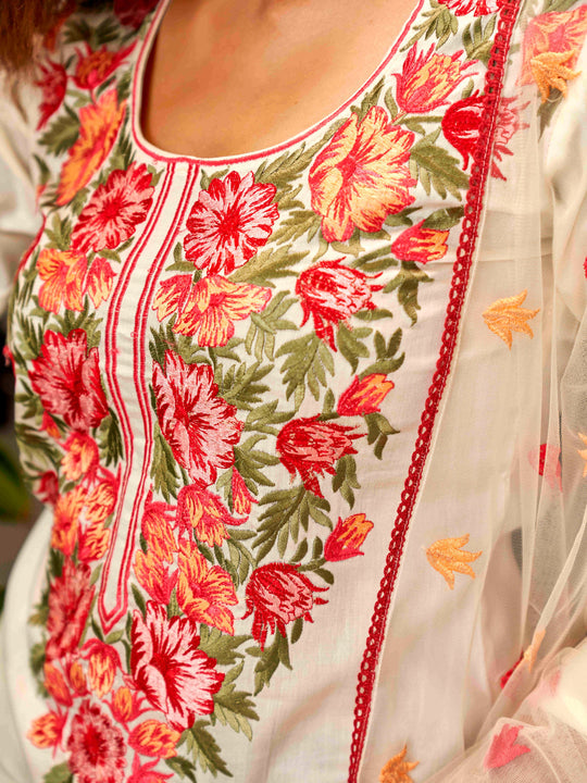 Women's Viscose Chanderi Embroidered Kurta with Pant & Soft Butter Net Dupatta | Readymade 3-Piece Ethnic Suit Set | Elegant & Lightweight Wear for Festive, Party & Semi-Formal Occasions