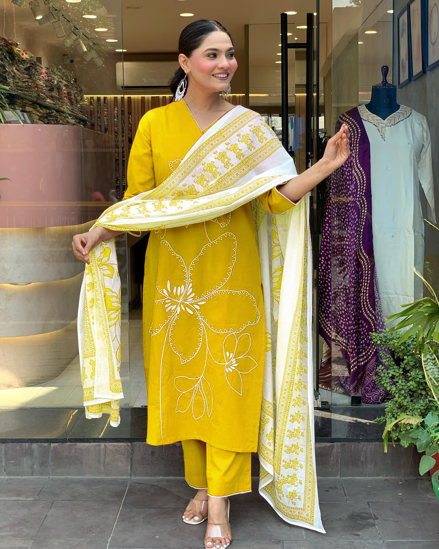 Latest Embroidered Viscose Chanderi Suit Set with Matching Chanderi Dupatta