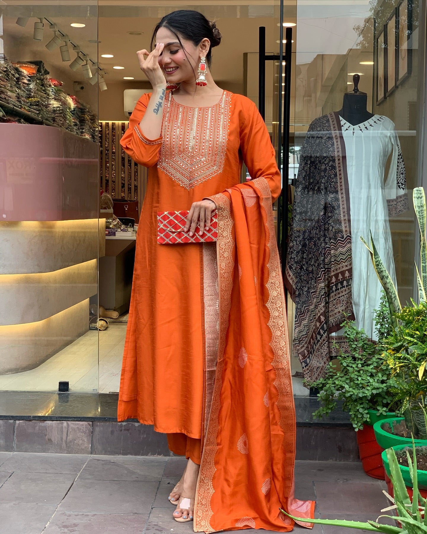 Premium Ethnic Wear Embroidered Chanderi Silk Suit Set with Jacquard Chanderi Dupatta – 3-Piece