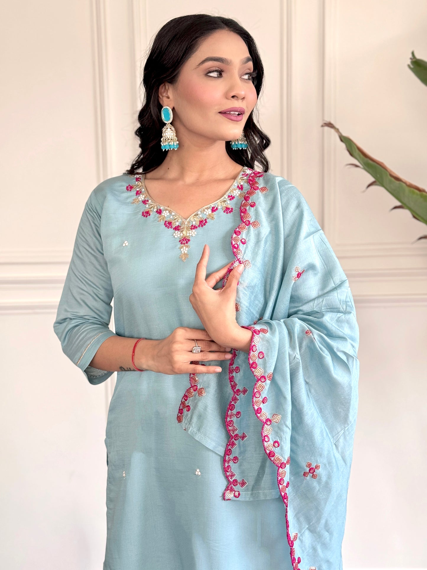 Festive Elegance – Viscose Chanderi Kurti Set with Dupatta