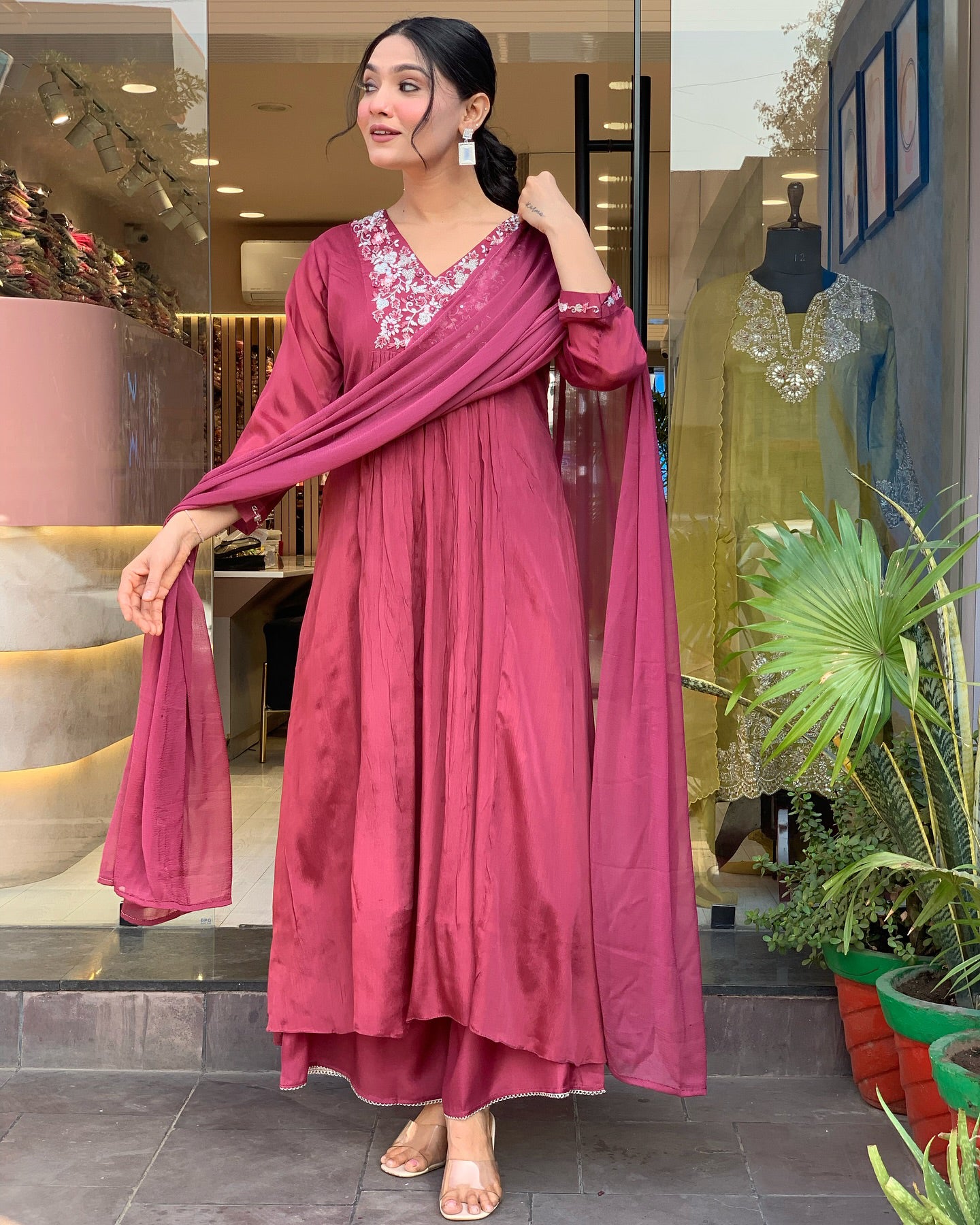 Trendy Viscose Ethnic Suit with Embroidery & Soft Nazmin Dupatta