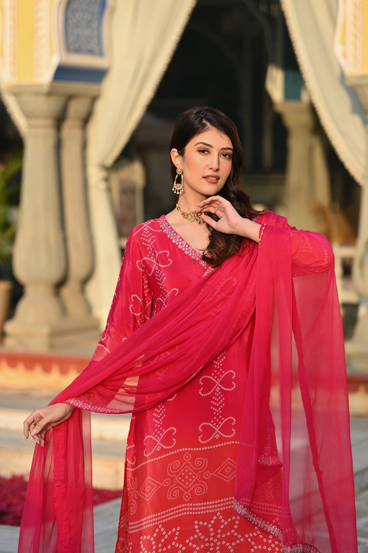 Graceful Chinon Silk Kurti Set with Embroidery & Nazmin Dupatta – 3-Piece Ethnic Ensemble for Women