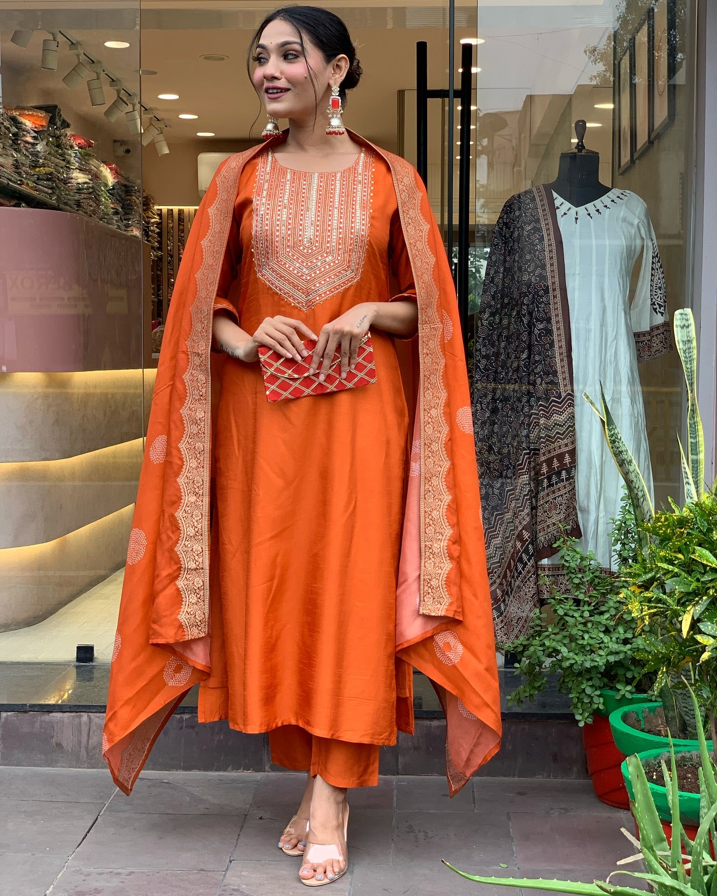 Premium Ethnic Wear Embroidered Chanderi Silk Suit Set with Jacquard Chanderi Dupatta – 3-Piece