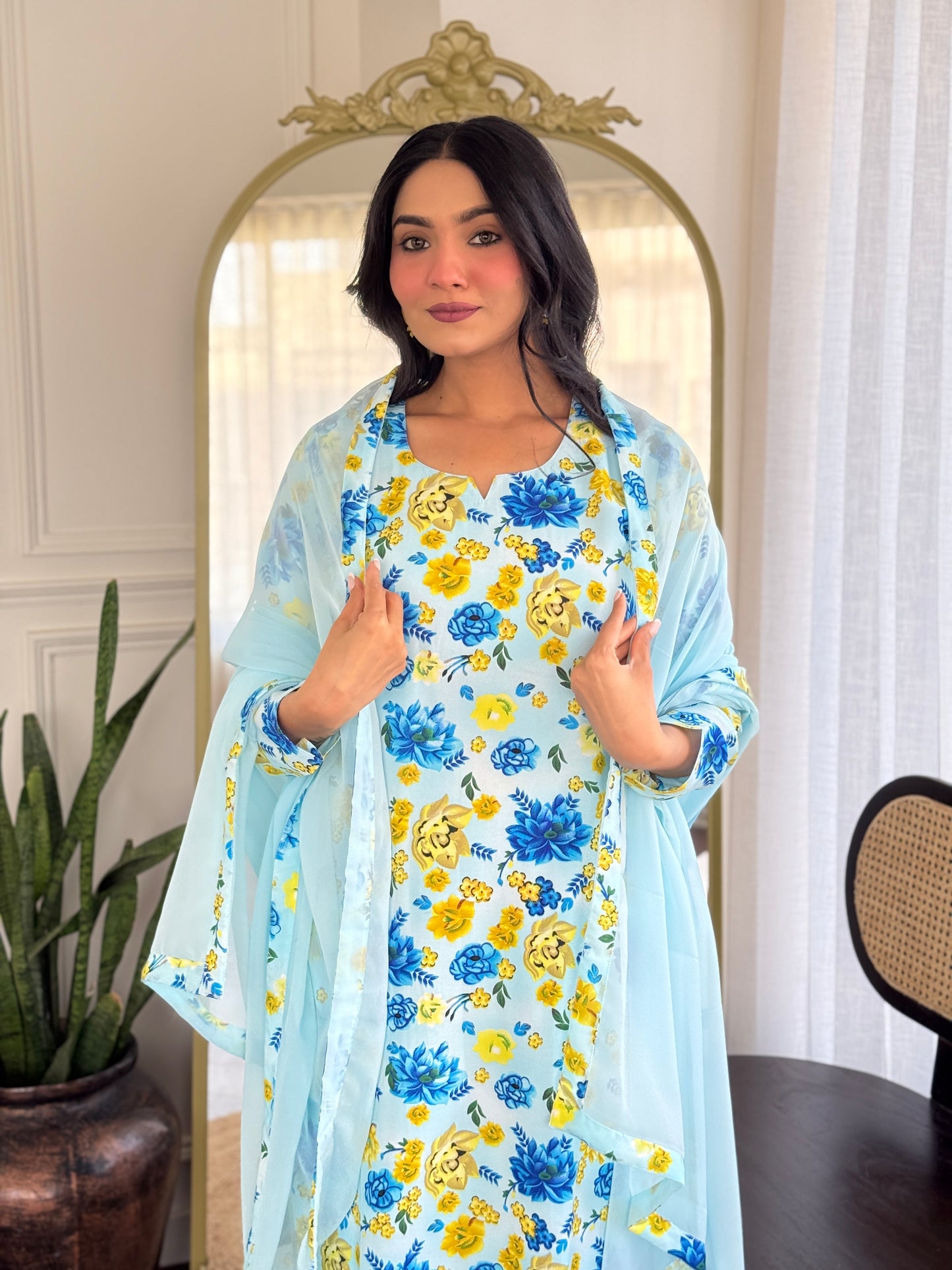 Stylish Chanderi Silk Kurti Set for Women – Printed Design | Readymade