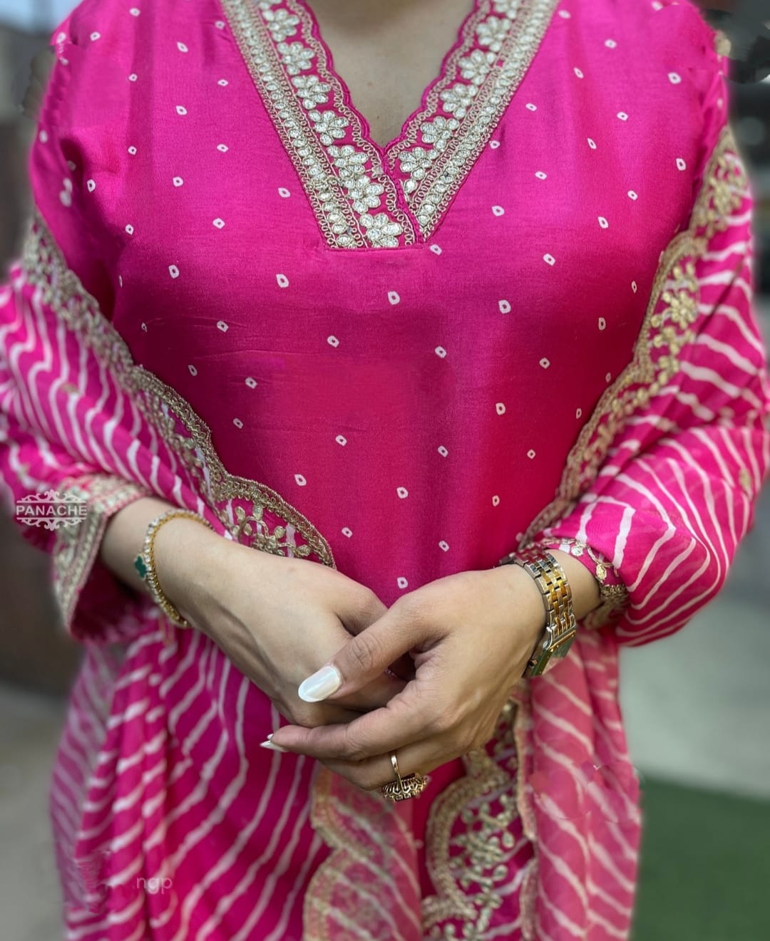 Elegant Chanderi Kurti Set with Embroidered Muslin Dupatta and Matching Pant – Full Sleeve Ethnic Wear for Women
