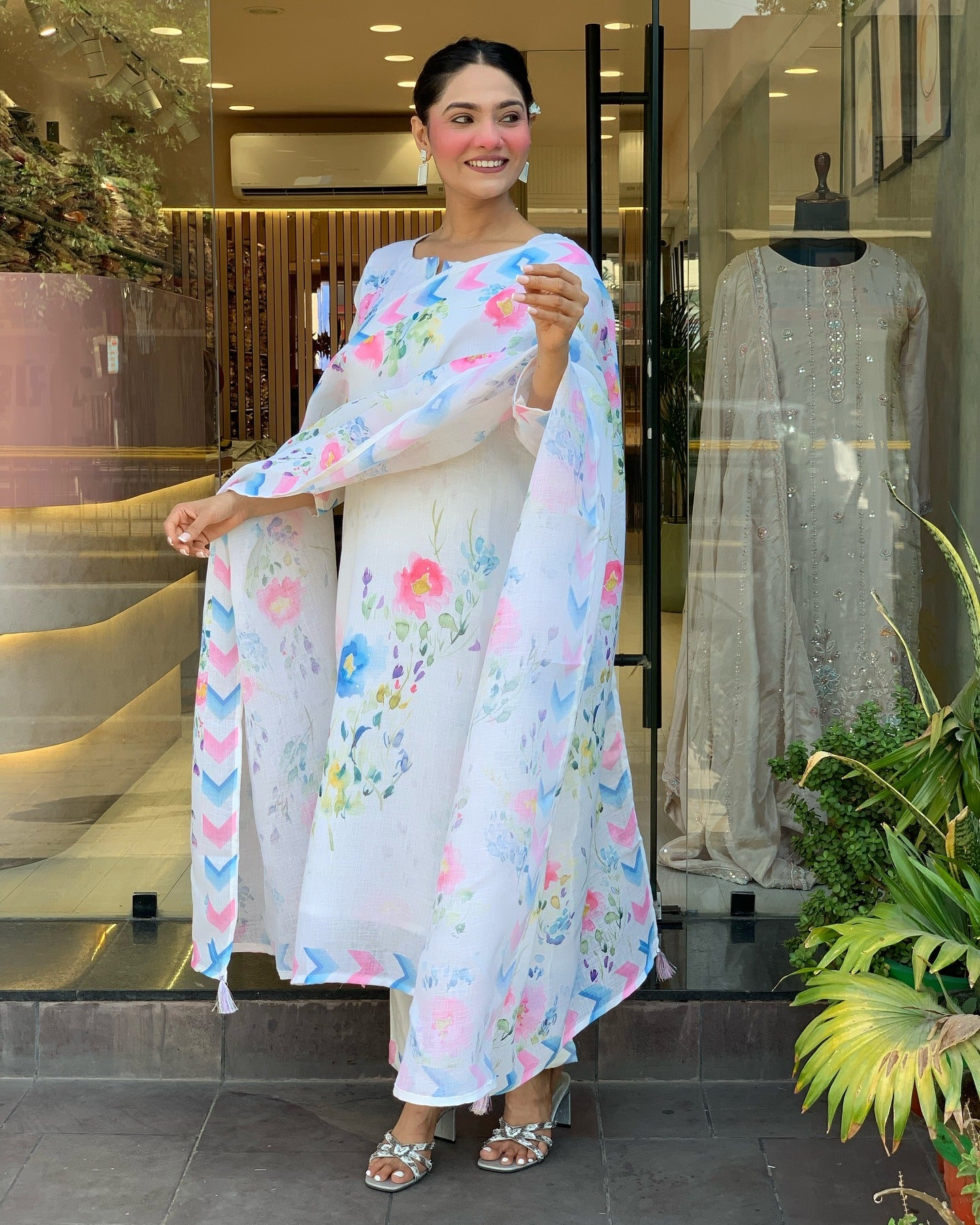 Women's Pure Linen Embroidered Kurta with Pant & Dupatta | Premium Readymade 3-Piece Suit Set | Elegant & Breathable Ethnic Wear for Summer, Office, and Semi-Formal Occasions