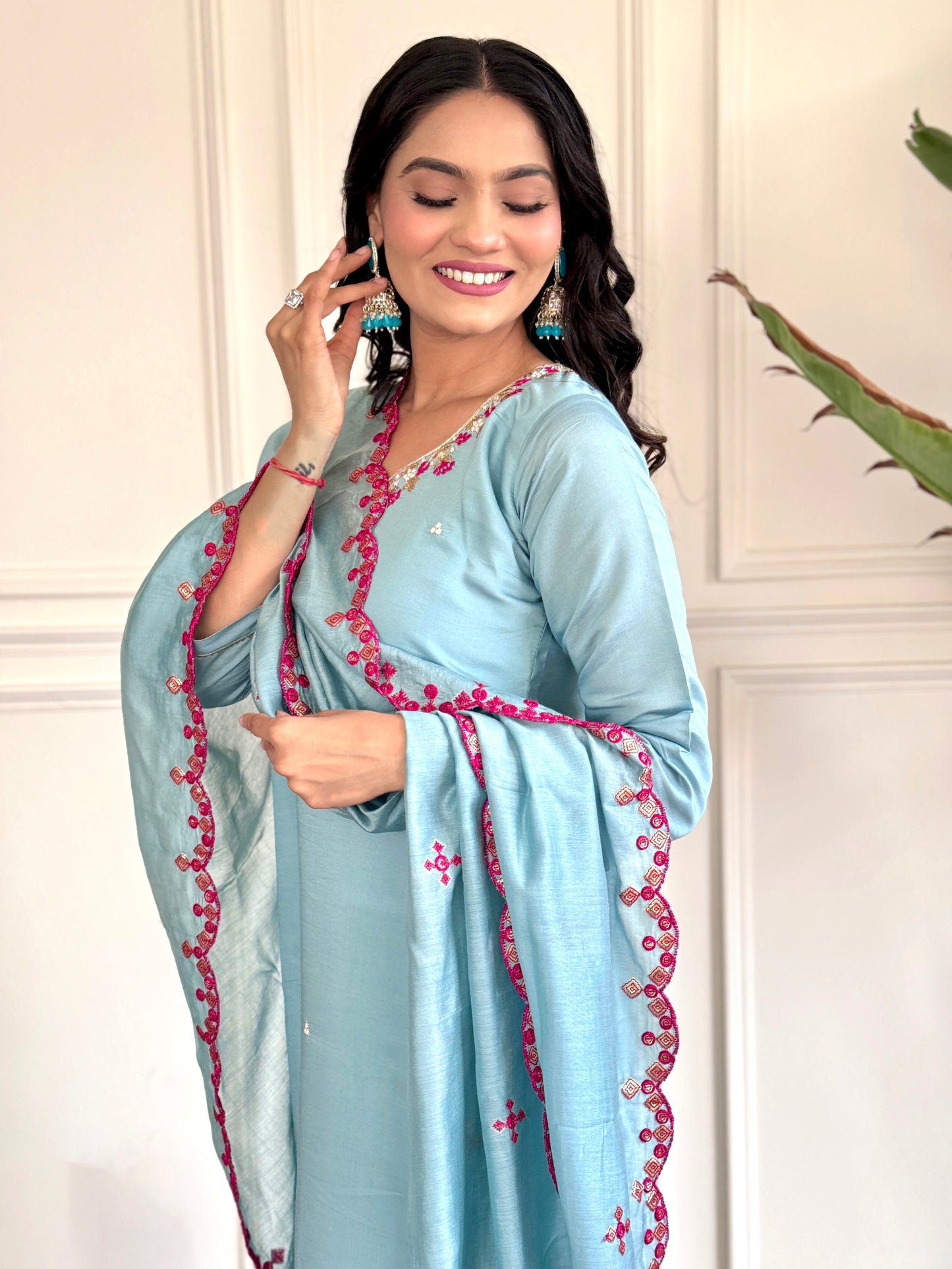 Festive Elegance – Viscose Chanderi Kurti Set with Dupatta
