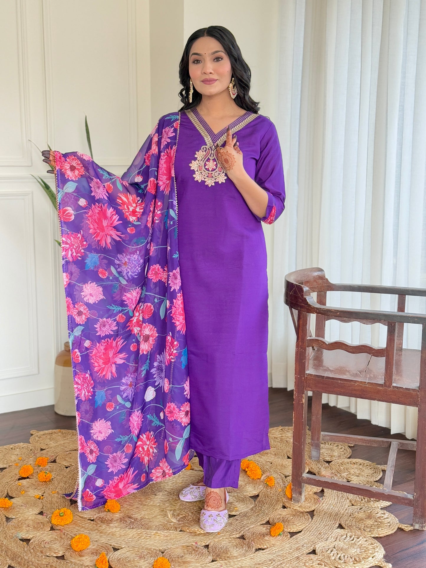 Lightweight Chanderi Suit Set with Designer Organza Dupatta