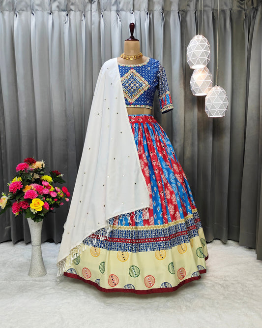 Mirror Magic Navratri Lehenga Choli in Butter Silk – Ready-Made Beauty