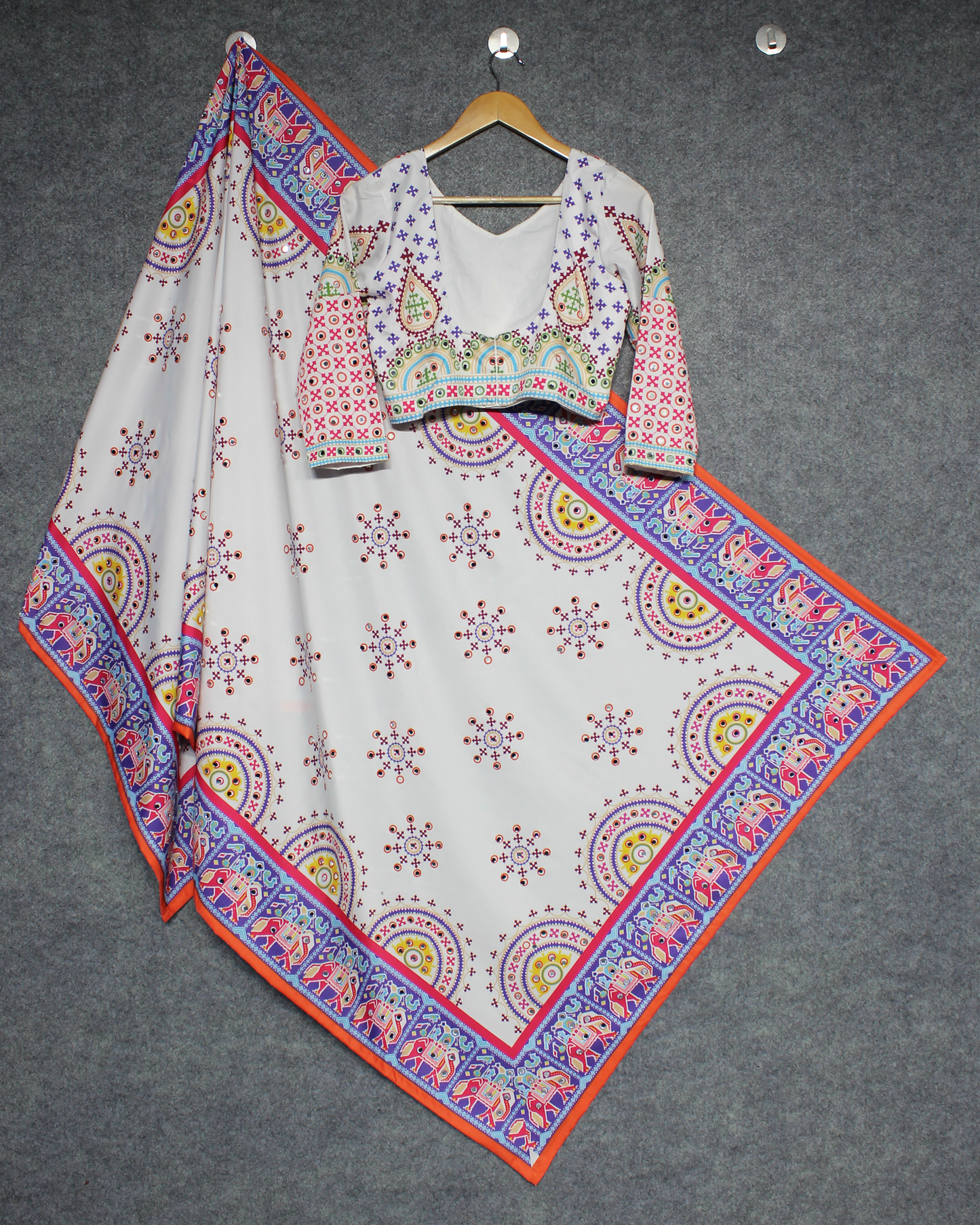 Butter Silk Lehenga Choli Set for Women – Stitched with Real Mirror & Fancy Print Work