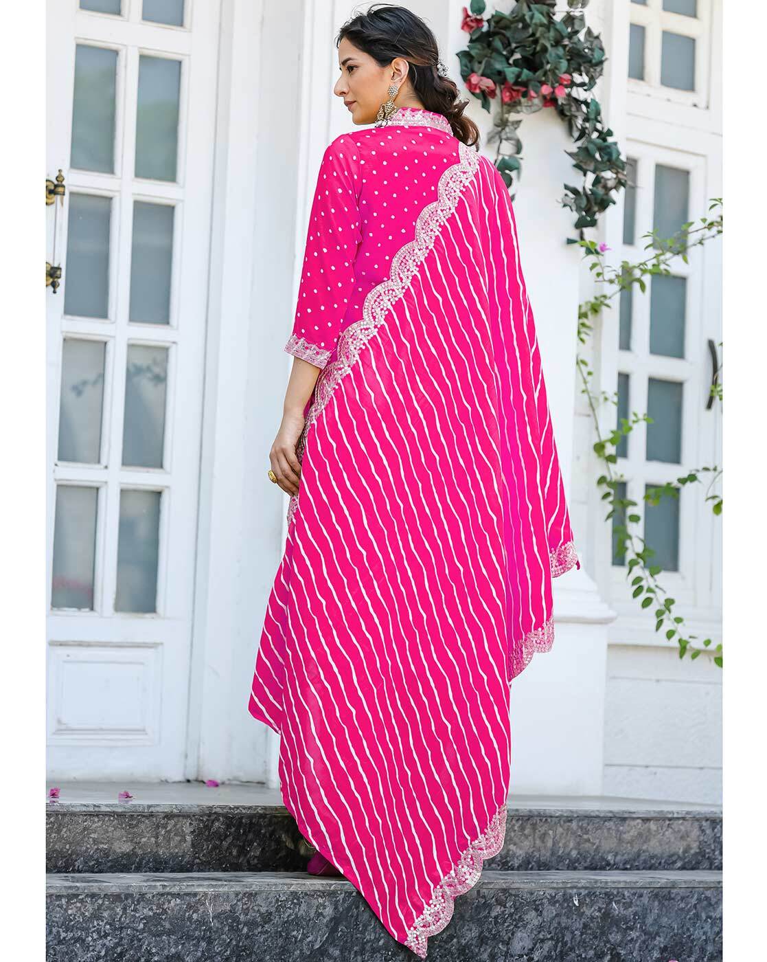 Elegant Chanderi Kurti Set with Embroidered Muslin Dupatta and Matching Pant – Full Sleeve Ethnic Wear for Women