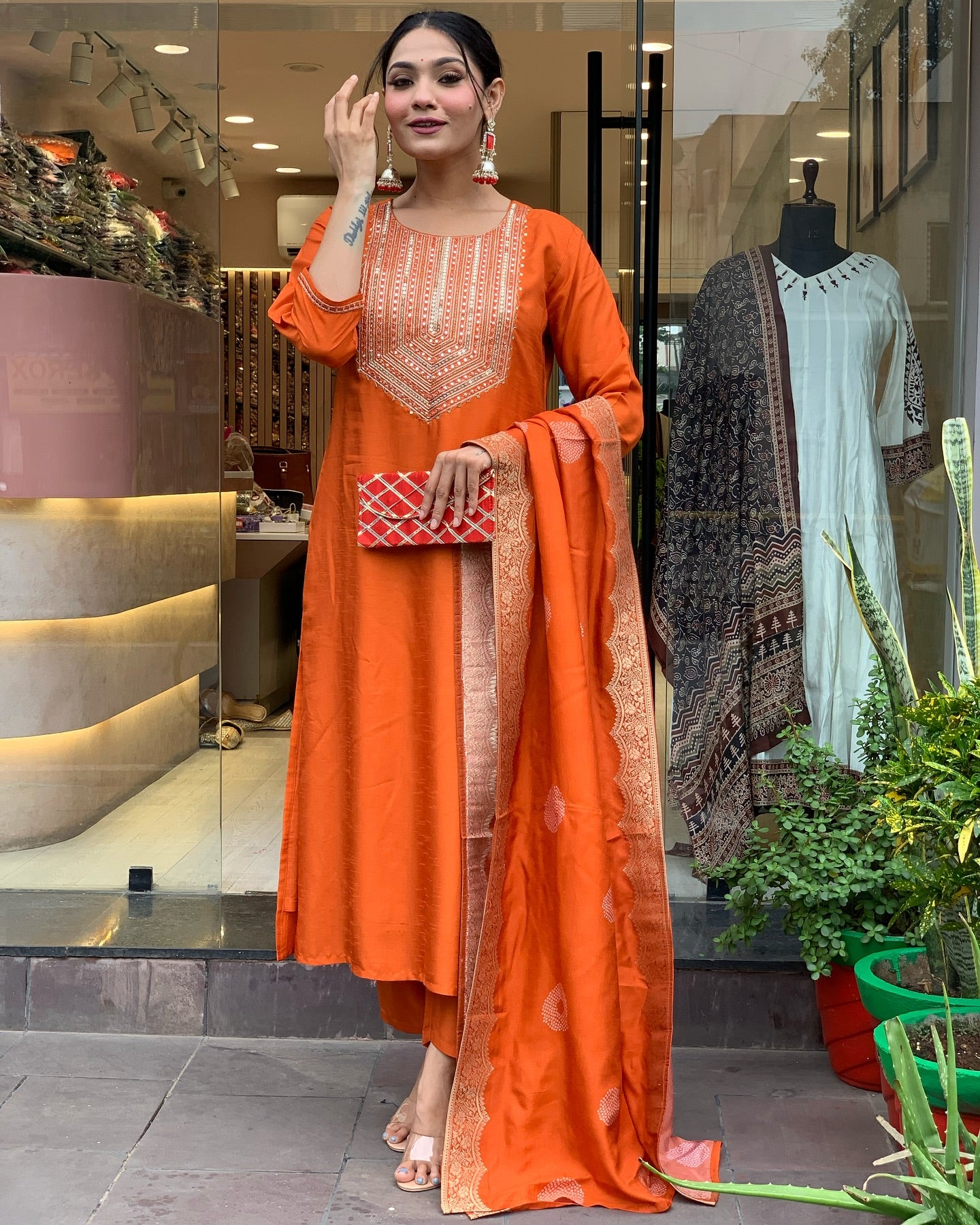 Premium Ethnic Wear Embroidered Chanderi Silk Suit Set with Jacquard Chanderi Dupatta – 3-Piece